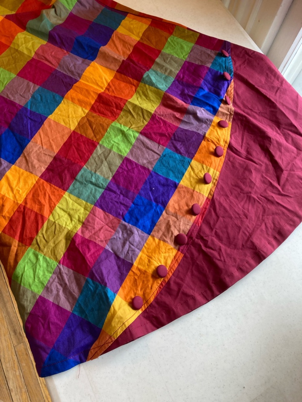 Unique Vintage Retro 50s Rainbow Plaid Fit-and-Flare Dress - Picture 12 of 12